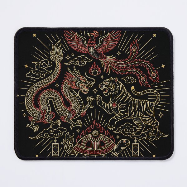 Item preview, Four Divine Beasts Celestial Guardians Gold Line Art designed and sold by zzz888.