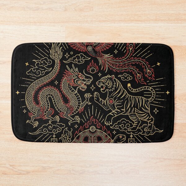 Item preview, Four Divine Beasts Celestial Guardians Gold Line Art designed and sold by zzz888.