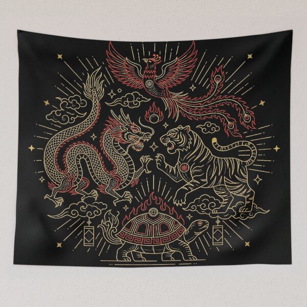 Item preview, Four Divine Beasts Celestial Guardians Gold Line Art designed and sold by zzz888.