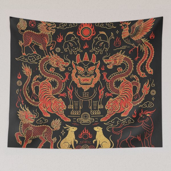 Item preview, Red and Gold Eastern Mythology Zodiac Beast Assemblage designed and sold by zzz888.