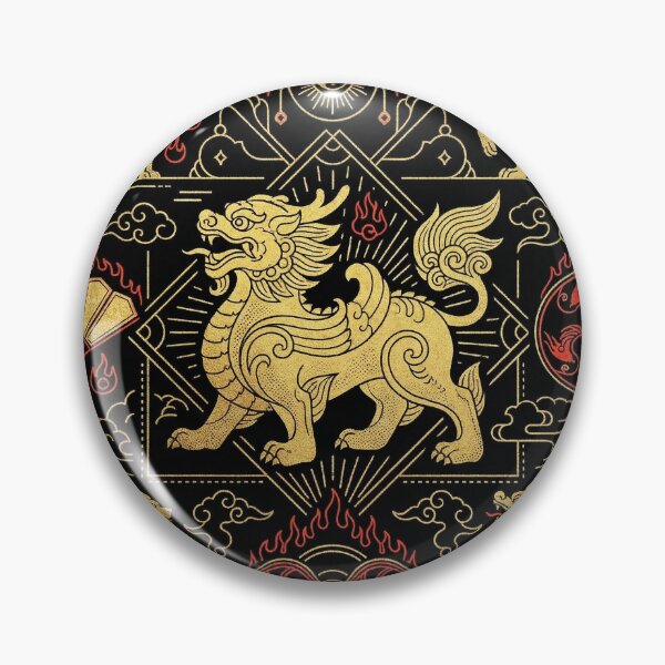 Item preview, Golden Mythical Guardian Lion and Qilin Line Art designed and sold by zzz888.