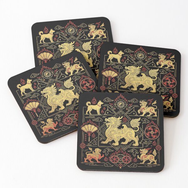 Item preview, Golden Mythical Guardian Lion and Qilin Line Art designed and sold by zzz888.
