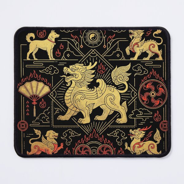 Item preview, Golden Mythical Guardian Lion and Qilin Line Art designed and sold by zzz888.