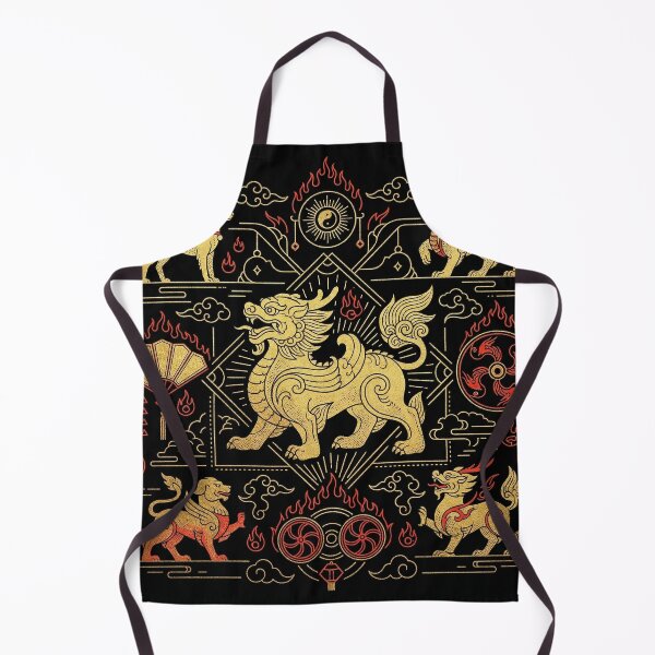 Item preview, Golden Mythical Guardian Lion and Qilin Line Art designed and sold by zzz888.