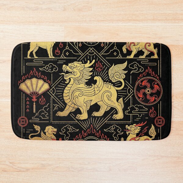 Item preview, Golden Mythical Guardian Lion and Qilin Line Art designed and sold by zzz888.
