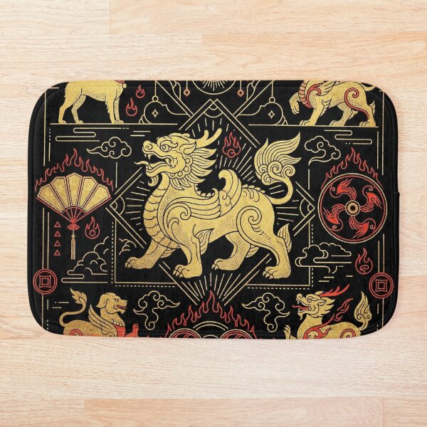 Item preview, Golden Mythical Guardian Lion and Qilin Line Art designed and sold by zzz888.