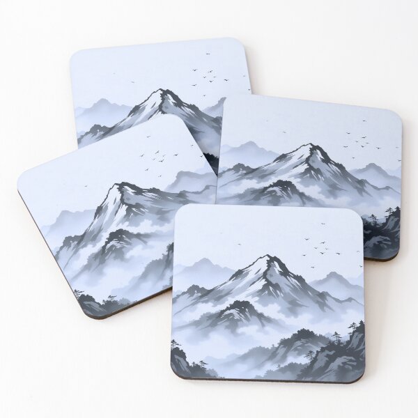Artikelvorschau, Sumi E Ink Mountain Summit Blue entworfen und verkauft von ArtHistoryPrint.