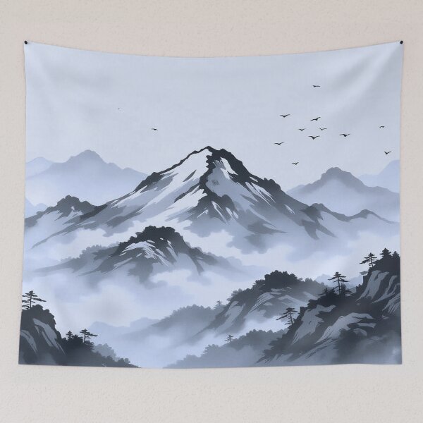 Artikelvorschau, Sumi E Ink Mountain Summit Blue entworfen und verkauft von ArtHistoryPrint.