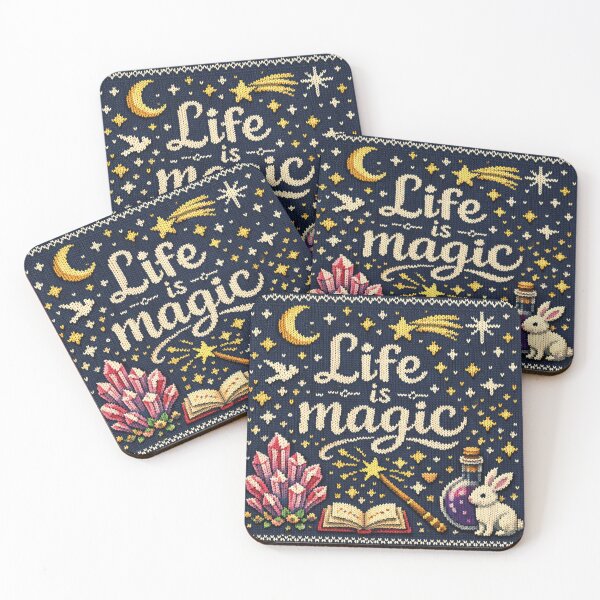 Item preview, Life is magic – Inspiring knitting pattern illustration in a retro look designed and sold by Mauswohn.