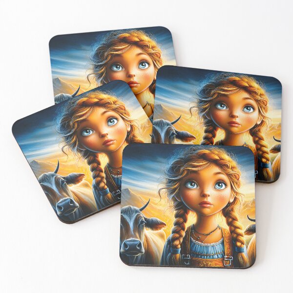 Item preview, Young Girl with Cows Against a Sunset Landscape designed and sold by Artessie.