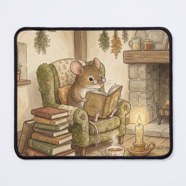 Item preview, Cozy Mouse Reading Bookish Cottagecore Illustration designed and sold by AMICO77.