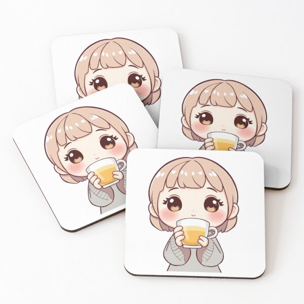 Item preview, ☕? Cute Cozy Girl Drinking Tea Illustration – Kawaii Cartoon Character | Warm Aesthetic Pastel Art designed and sold by CozyPops.