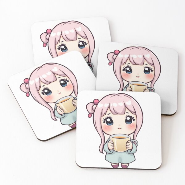 Item preview, ☕? Cute Pink-Haired Girl Drinking Tea – Kawaii Cozy Cartoon Illustration | Pastel Aesthetic Art designed and sold by CozyPops.