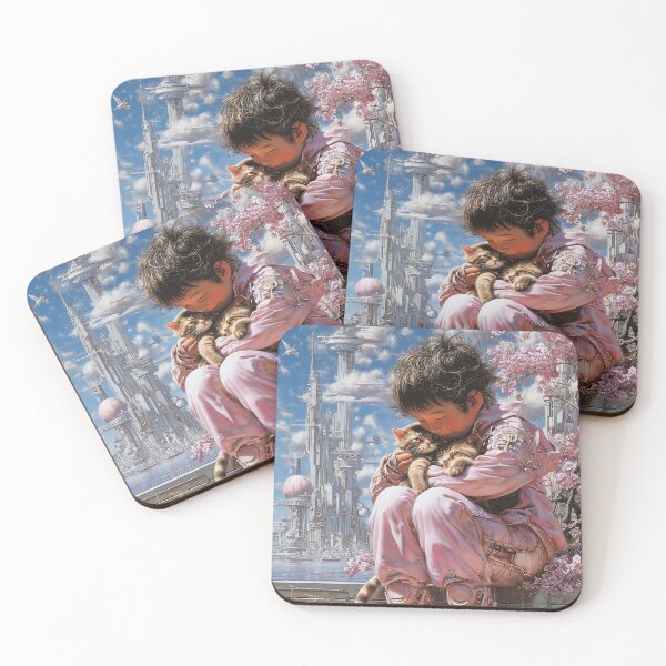 Item preview, Child Cuddling Kittens in Futuristic Setting designed and sold by lautir.