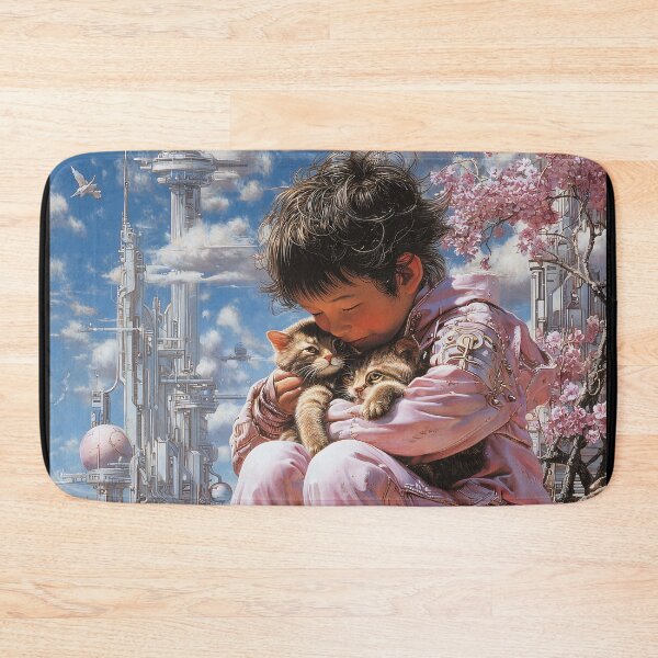 Item preview, Child Cuddling Kittens in Futuristic Setting designed and sold by lautir.
