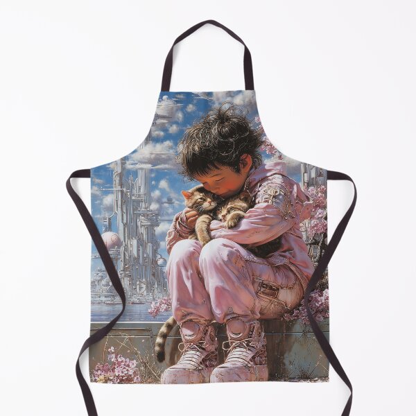 Item preview, Child Cuddling Kittens in Futuristic Setting designed and sold by lautir.