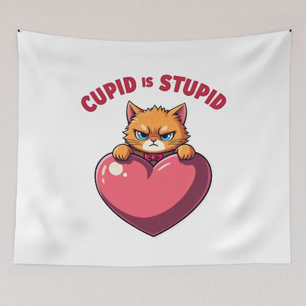 Item preview, Funny Grumpy Cat Valentine - Cupid is Stupid Sarcastic Heart Sticker designed and sold by The Grumpy Pet Club.