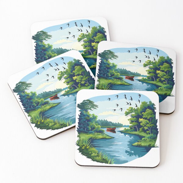 Item preview, Summer River Sanctuary - Lush Green Forest & Boat Landscape by Design Artistia designed and sold by DesignArtist.ia.