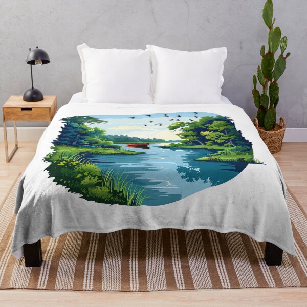 Item preview, Summer River Sanctuary - Lush Green Forest & Boat Landscape by Design Artistia designed and sold by DesignArtist.ia.