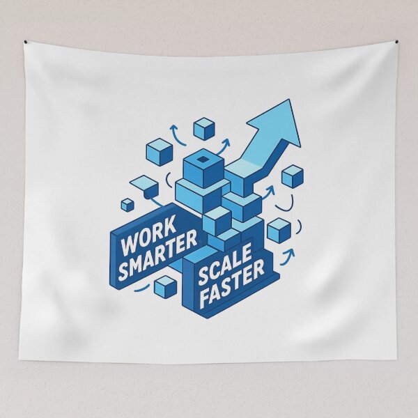 Item preview, Work Smarter Scale Faster - Futuristic Isometric Startup Design designed and sold by MKreative Studio.