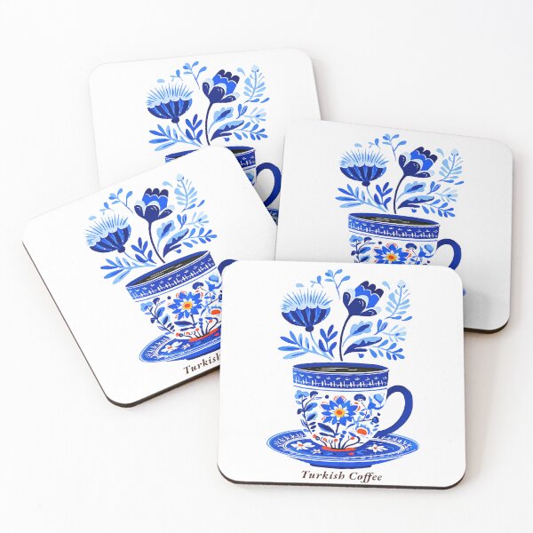 Item preview, Traditional Ottoman-Inspired Coffee Art – Blue and Red Floral Design designed and sold by KrintoryTees.