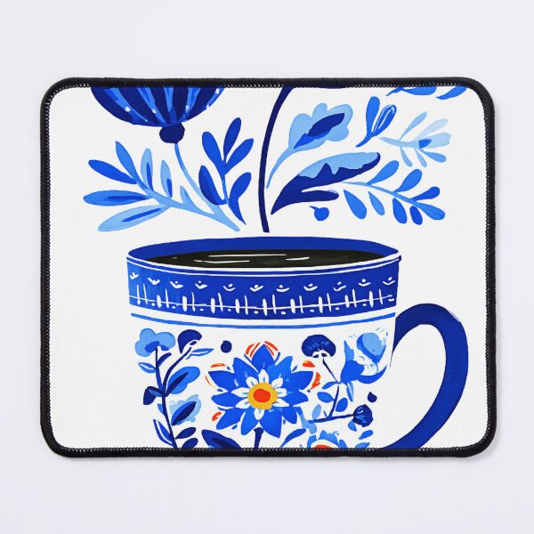 Item preview, Traditional Ottoman-Inspired Coffee Art – Blue and Red Floral Design designed and sold by KrintoryTees.