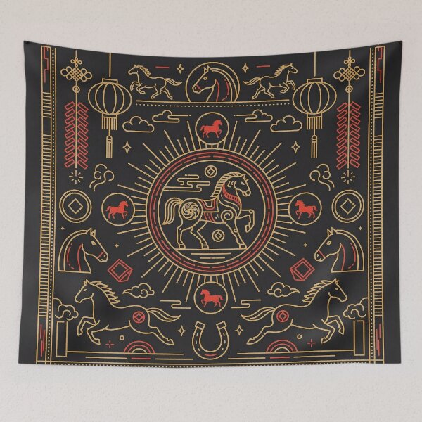 Item preview, Golden Zodiac Horse and Geometric Lunar Pattern designed and sold by zzz888.