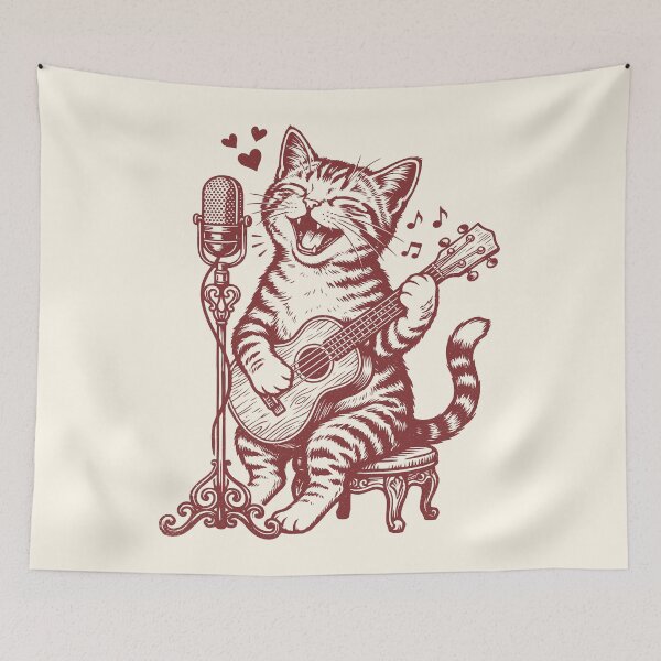 Item preview, Singer Cat Ukulele Player Vintage Folk Music    designed and sold by Y-Vibes.