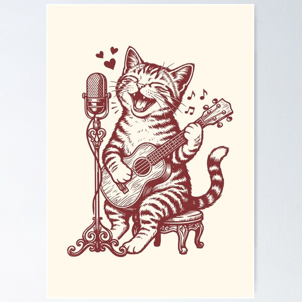 Item preview, Singer Cat Ukulele Player Vintage Folk Music    designed and sold by Y-Vibes.
