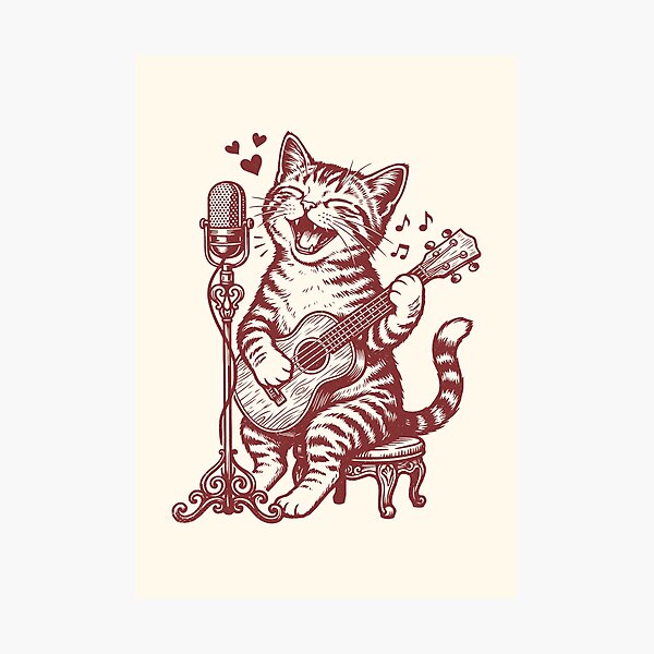 Item preview, Singer Cat Ukulele Player Vintage Folk Music    designed and sold by Y-Vibes.