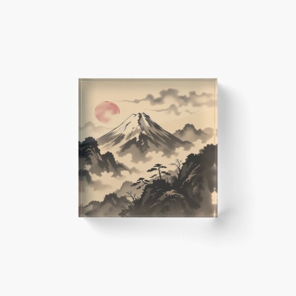 Artikelvorschau, Sonnenaufgang in Sumi E Ink Mountain entworfen und verkauft von ArtHistoryPrint.