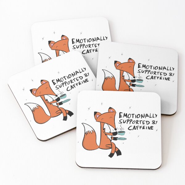Item preview, Emotionally Supported By Caffeine - Coffee Lover Cute Fox designed and sold by DesignFreakArt.