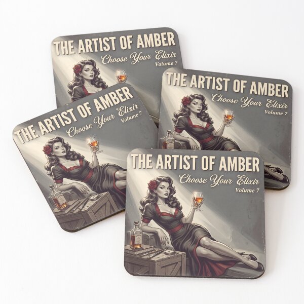 Item preview, The Artist of Amber Pinup Poster – Retro Whiskey Elixir Woman Print, Vintage Bar Wall Art Canvas, Glam Cocktail Lounge Decor India designed and sold by AbstractAuraArt.