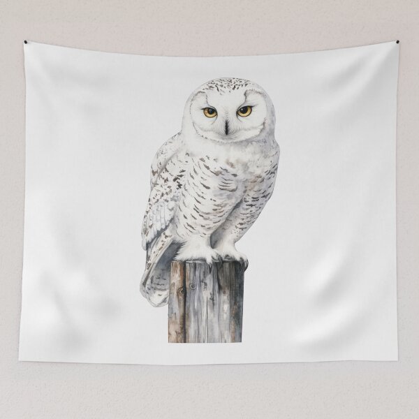 Item preview, Snowy Owl Perched on a Wooden Post Watercolor Art designed and sold by CharlieDesings.