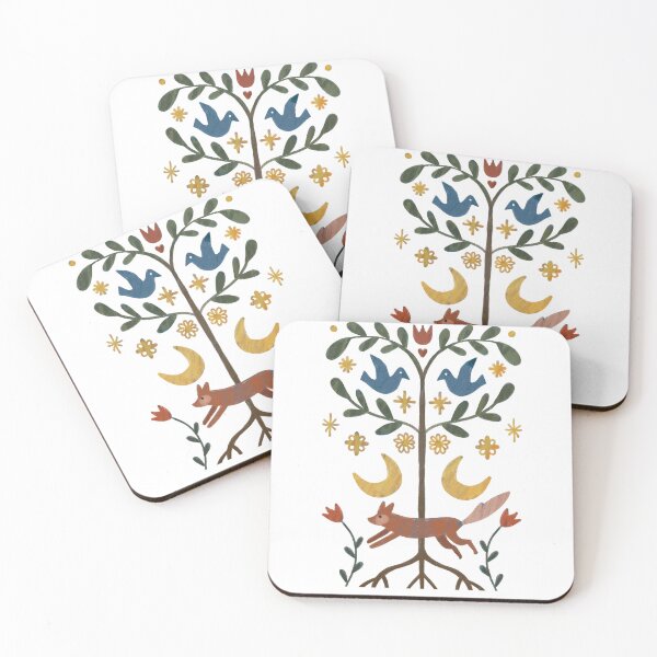 Item preview, Colorful folkloric pattern with a tree of life, fox, and birds designed and sold by Dormitria.
