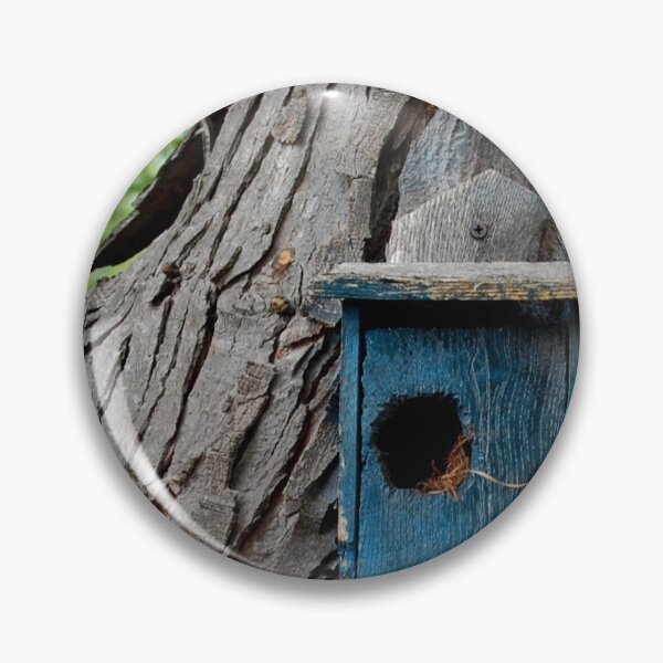 Item preview, Old Blue Painted Birdhouse Nailed To A Tree designed and sold by vanessaNotes.