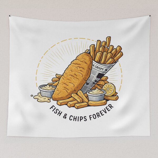 Item preview, Fish and Chips Forever Cartoon Food Art. designed and sold by The-T-In-Retro.