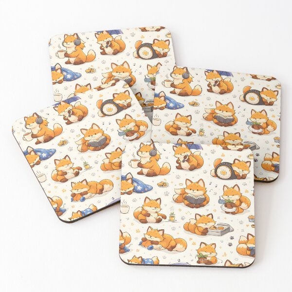 Item preview, Cozy Fox Day Pattern – Cute Kawaii Orange Foxes, Coffee, Books & Naps designed and sold by Still Breathing Studio.