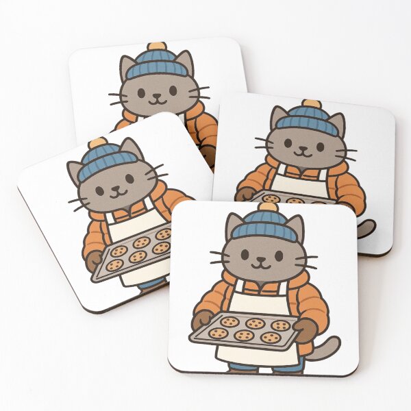 Item preview, Cat Baker in Puffy Winter Jacket Holding Cookies – Cute Winter Job Animal designed and sold by Confuzz1ed.