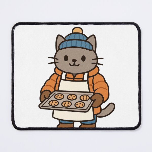 Item preview, Cat Baker in Puffy Winter Jacket Holding Cookies – Cute Winter Job Animal designed and sold by Confuzz1ed.