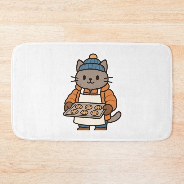 Item preview, Cat Baker in Puffy Winter Jacket Holding Cookies – Cute Winter Job Animal designed and sold by Confuzz1ed.