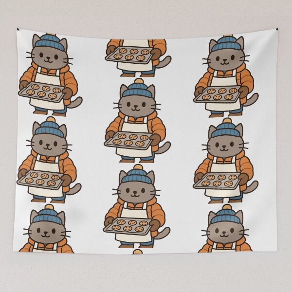 Item preview, Cat Baker in Puffy Winter Jacket Holding Cookies – Cute Winter Job Animal designed and sold by Confuzz1ed.