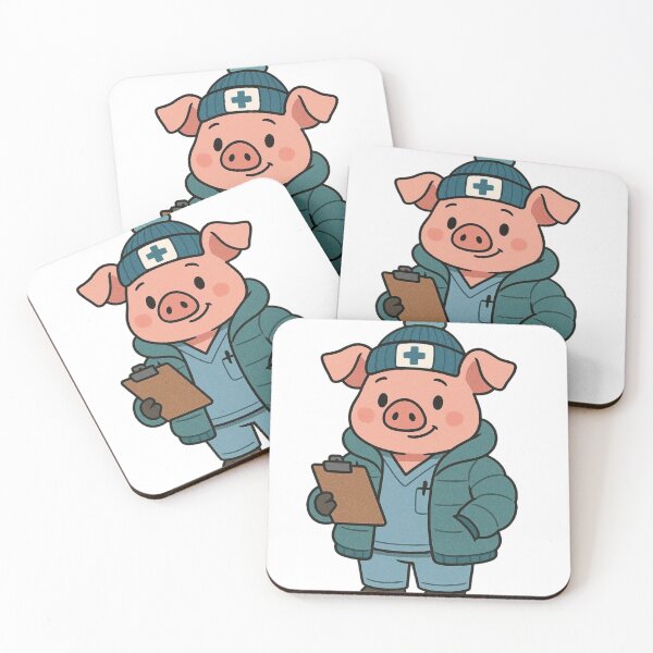 Item preview, Pig Nurse in Puffy Winter Coat Holding Clipboard – Cute Winter Job Animal designed and sold by Confuzz1ed.