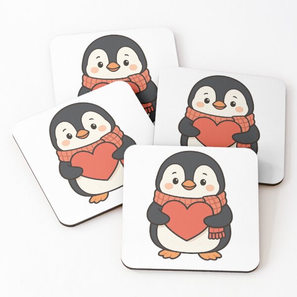 Item preview, Penguin Holding Heart in Knitted Scarf – Cute Valentine’s Day Animal designed and sold by Confuzz1ed.