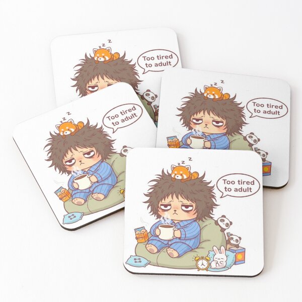 Item preview, Kawaii Exhausted Cat with Coffee - Funny Adulting Struggle Art designed and sold by MT-Hub | Art for Every Soul.