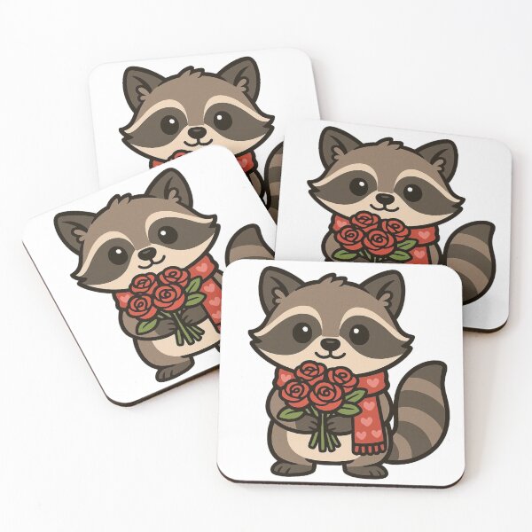 Item preview, Raccoon Holding Roses Bouquet – Cute Valentine’s Day Animal Illustration designed and sold by Confuzz1ed.
