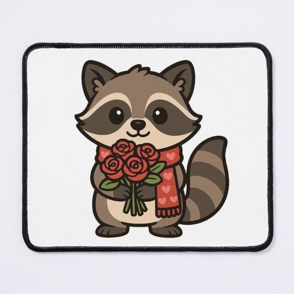 Item preview, Raccoon Holding Roses Bouquet – Cute Valentine’s Day Animal Illustration designed and sold by Confuzz1ed.