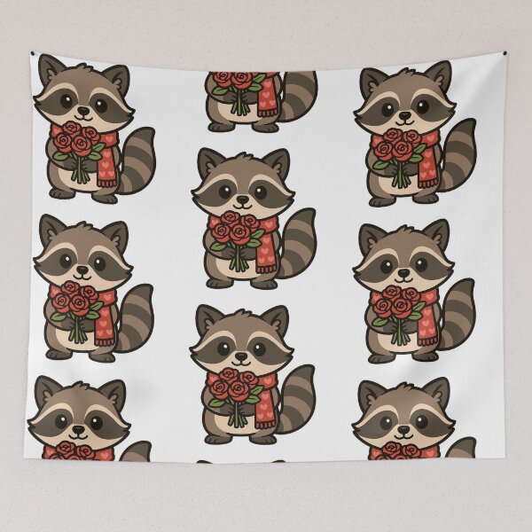 Item preview, Raccoon Holding Roses Bouquet – Cute Valentine’s Day Animal Illustration designed and sold by Confuzz1ed.