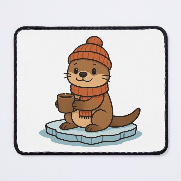 Item preview, Otter in Knitted Hat Floating on Ice with Hot Drink – Winter Animal Illustration designed and sold by Confuzz1ed.