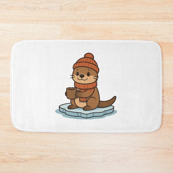 Item preview, Otter in Knitted Hat Floating on Ice with Hot Drink – Winter Animal Illustration designed and sold by Confuzz1ed.